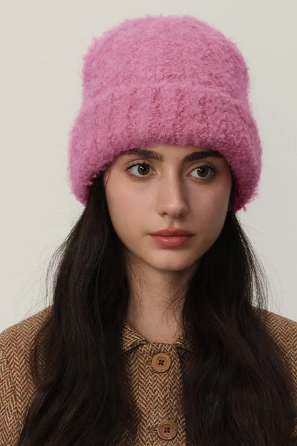 Solid Color Thermal Knit Hat - Hot Pink One Size