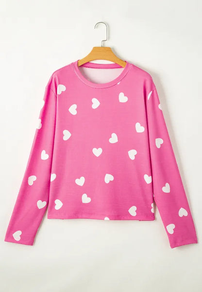 Heart Long Sleeve Top and Elastic Waist Shorts Set -