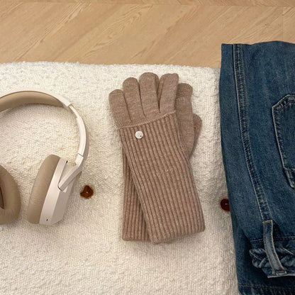 Ribbed Knit Touchscreen Gloves - Oatmeal One Size