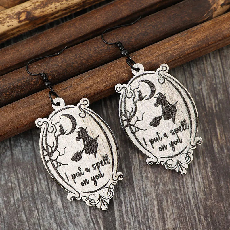 Witch Wooden Dangle Earrings -