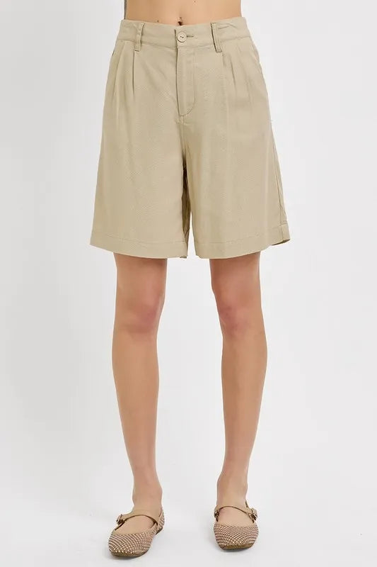 High Rise Pleated Front Shorts -