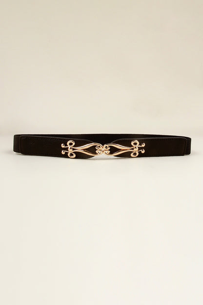 Alloy Buckle Elastic Belt - Black One Size
