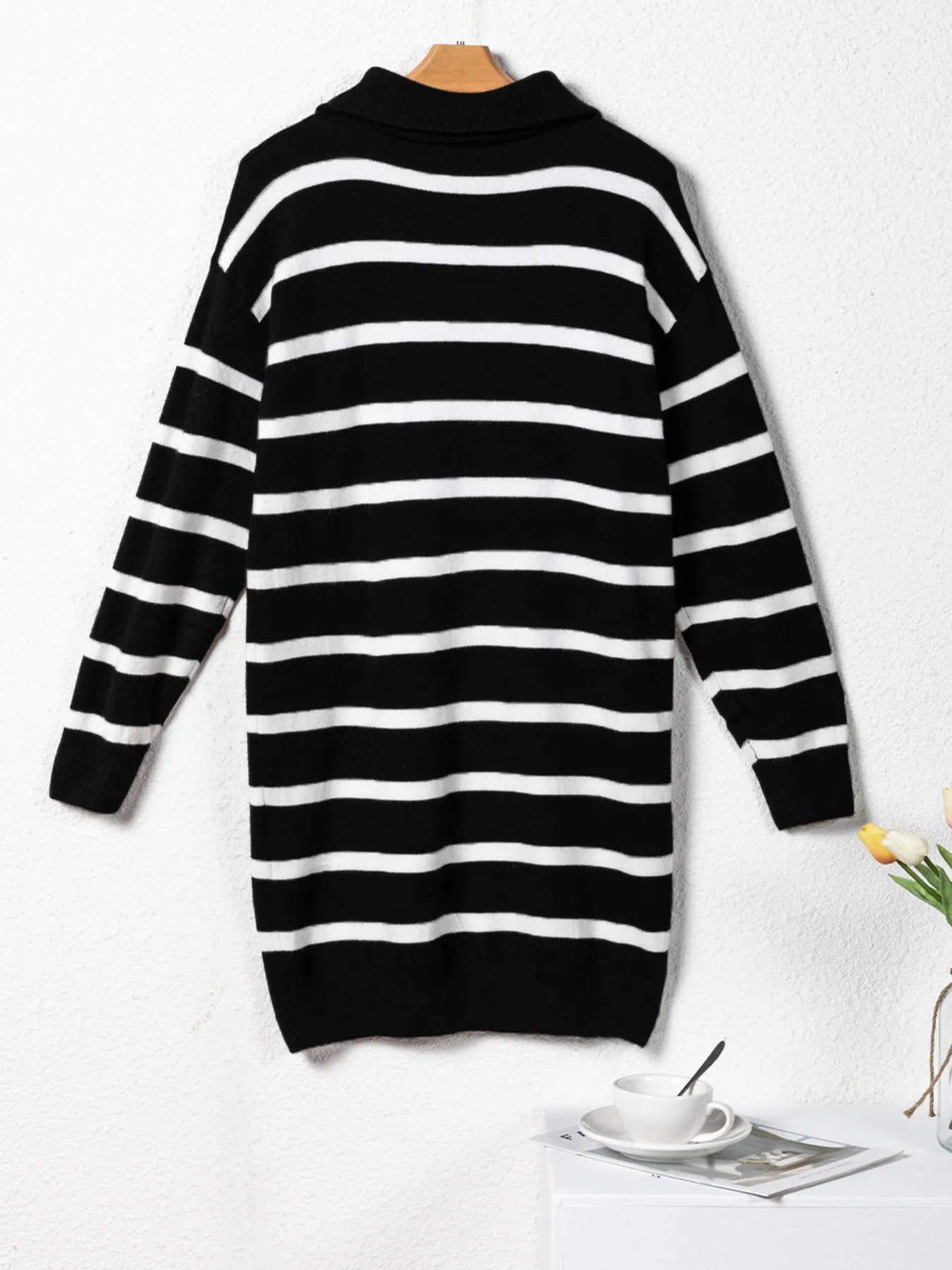Striped Collared Loose Sweater Mini Dress -