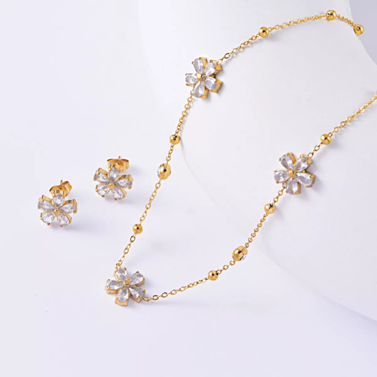 Gold-Plated Flower Jewelry Set -