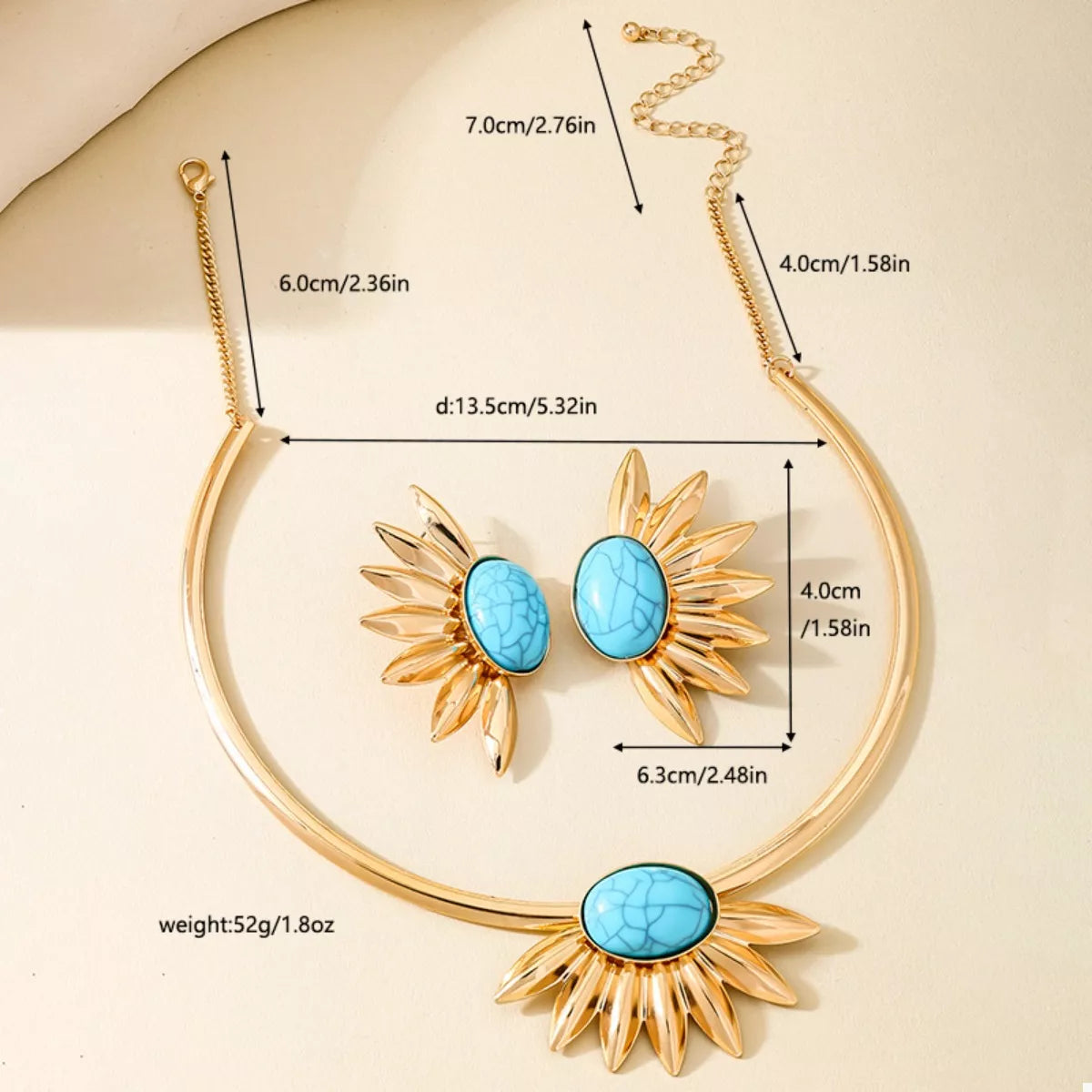 Turquoise Sunflower Necklace and Earrings Jewelry Set -