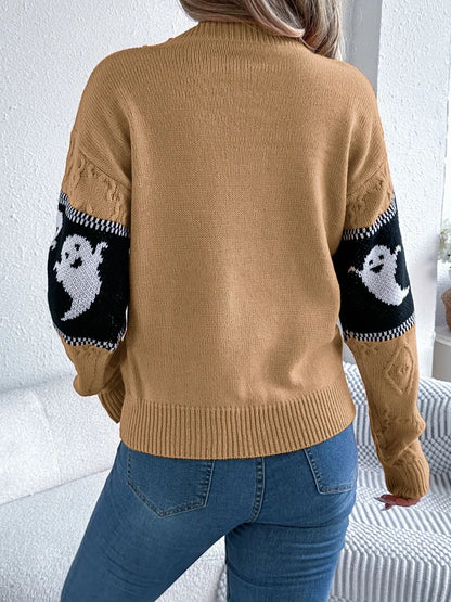 Ghost Round Neck Long Sleeve Sweater - Camel