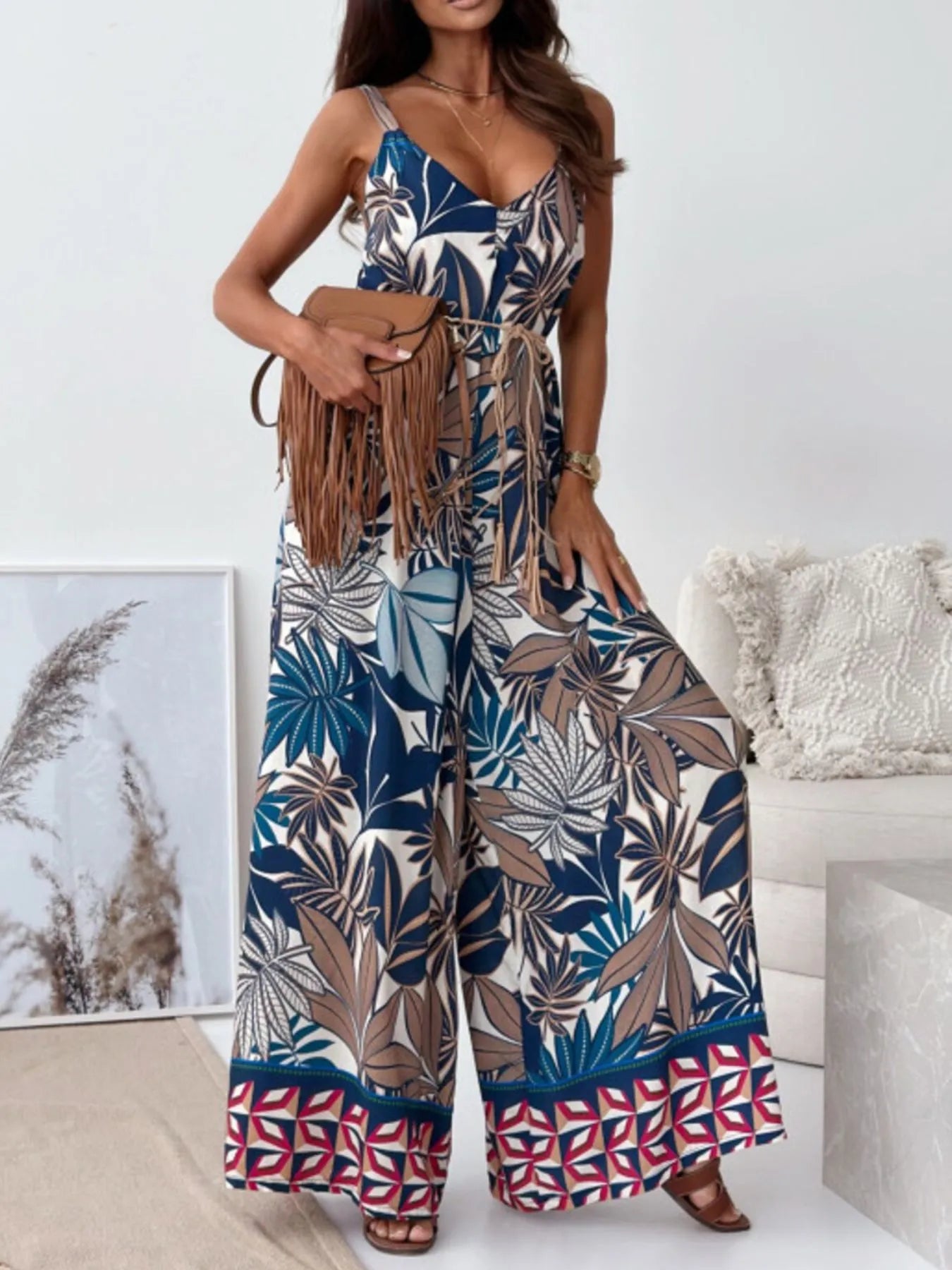 Paisley Print Wide Leg Jumpsuit - Multi