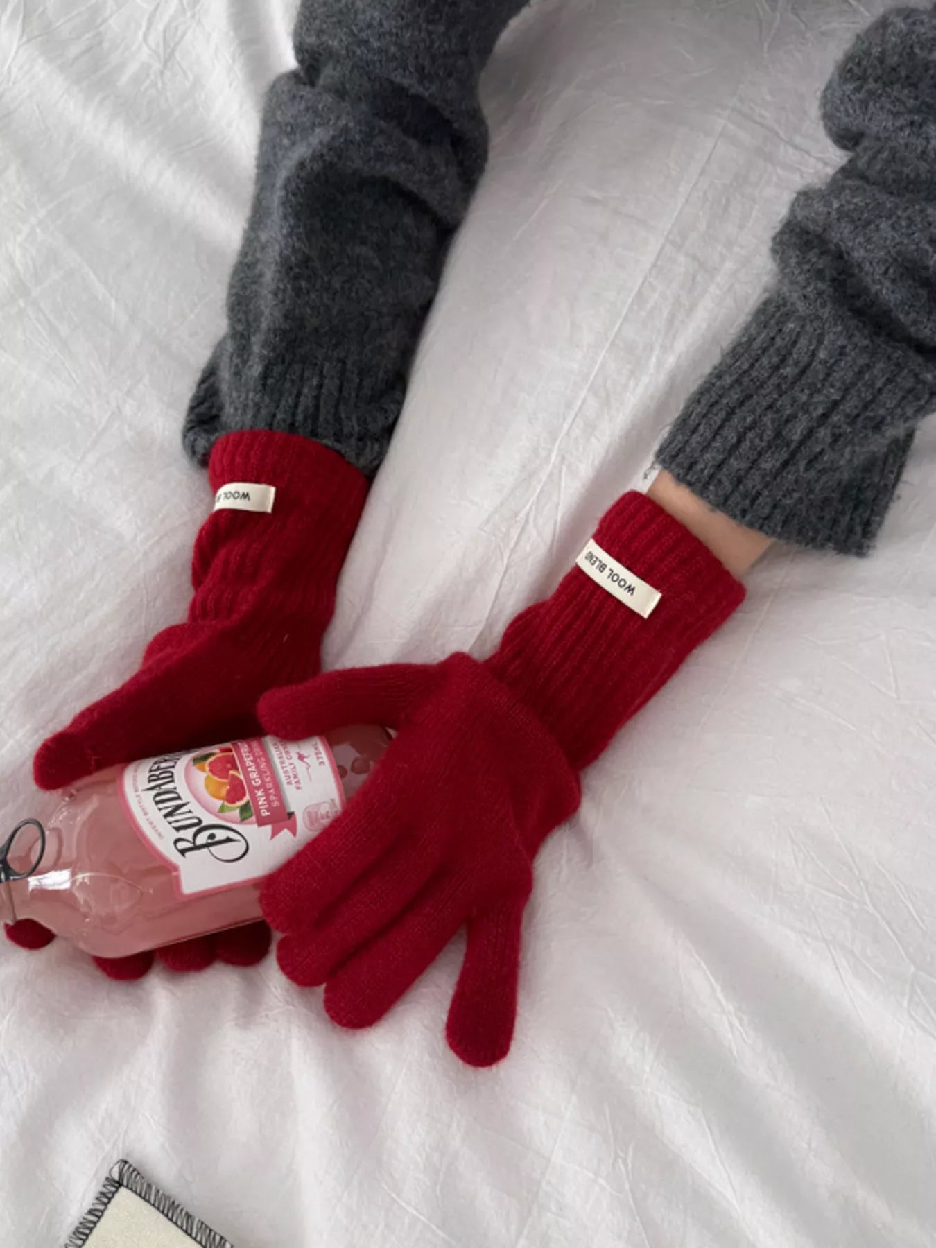 Warm Knitted Gloves - Red One Size
