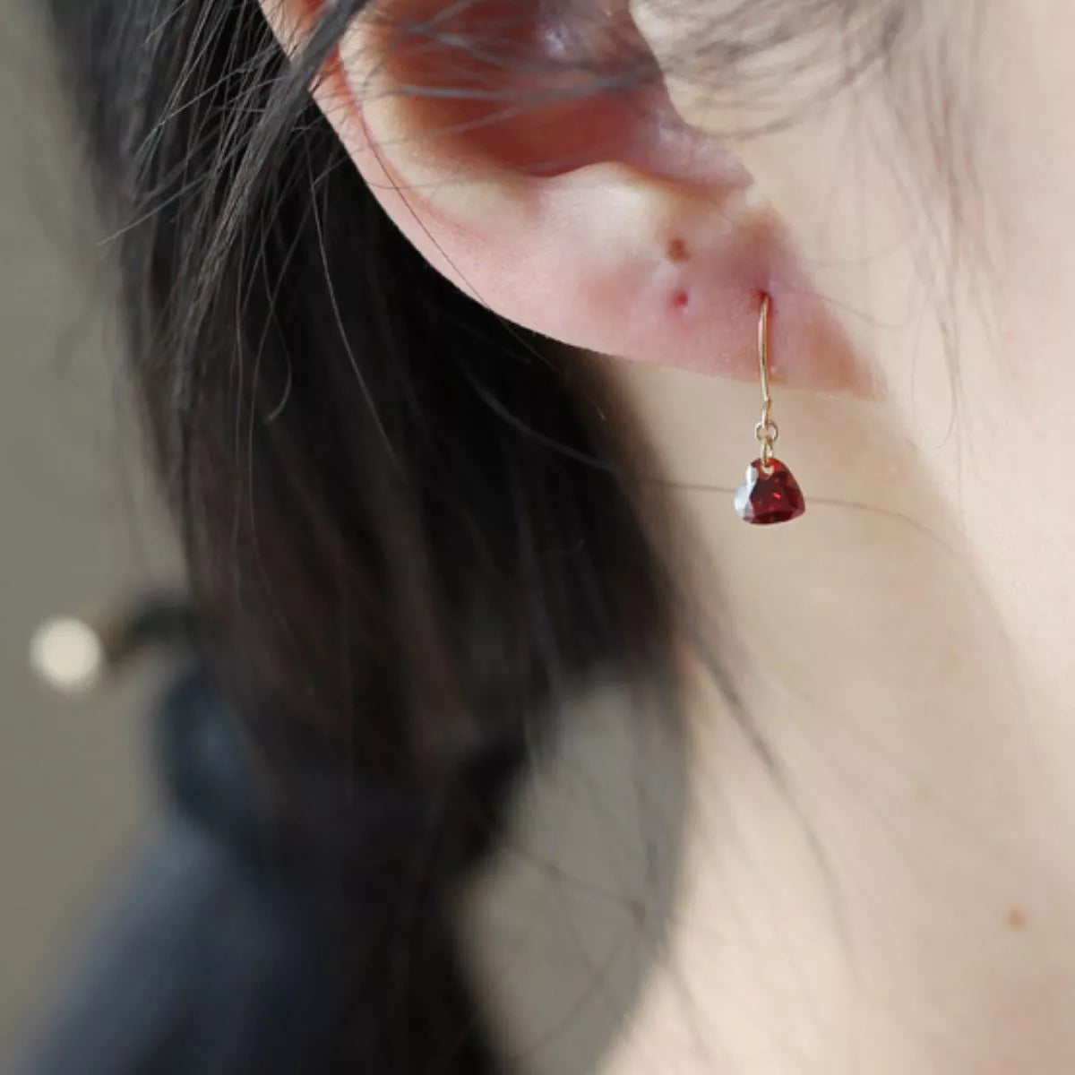 Zircon Heart Drop Earrings - Red One Size