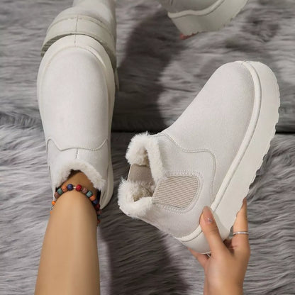 Round Toe Platform Ankle Boots - Beige