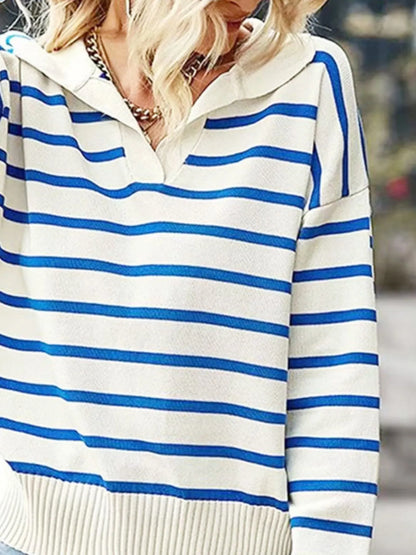 Ribbed Hem Long Sleeve Striped Sweater -