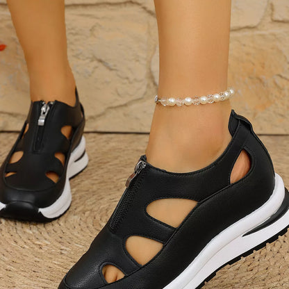 Cutout Zipper Wedge Sneakers -