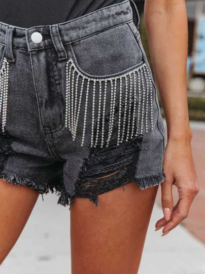 Distressed Fringe Denim Shorts