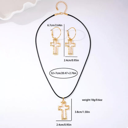 Cross Pendant Necklace and Hoop Earrings Jewelry Set -