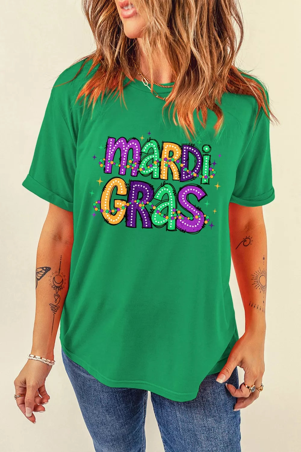 MARDI GRAS Delightful Letter Graphic T-Shirt -