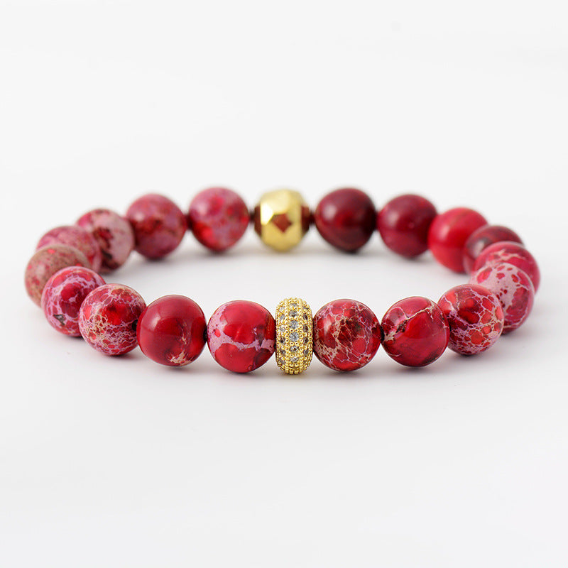 Natural Stone Beaded Bracelet - Red One Size
