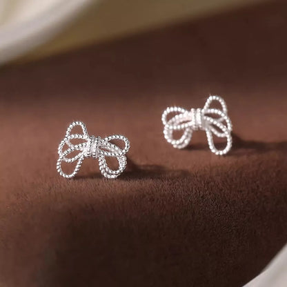Sterling Silver Bow Knot Stud Earrings -