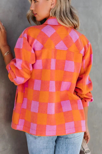Plaid Collared Neck Button Up Jacket -