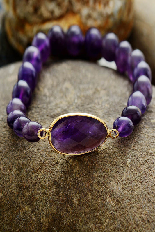 Handmade Amethyst Beaded Bracelet -