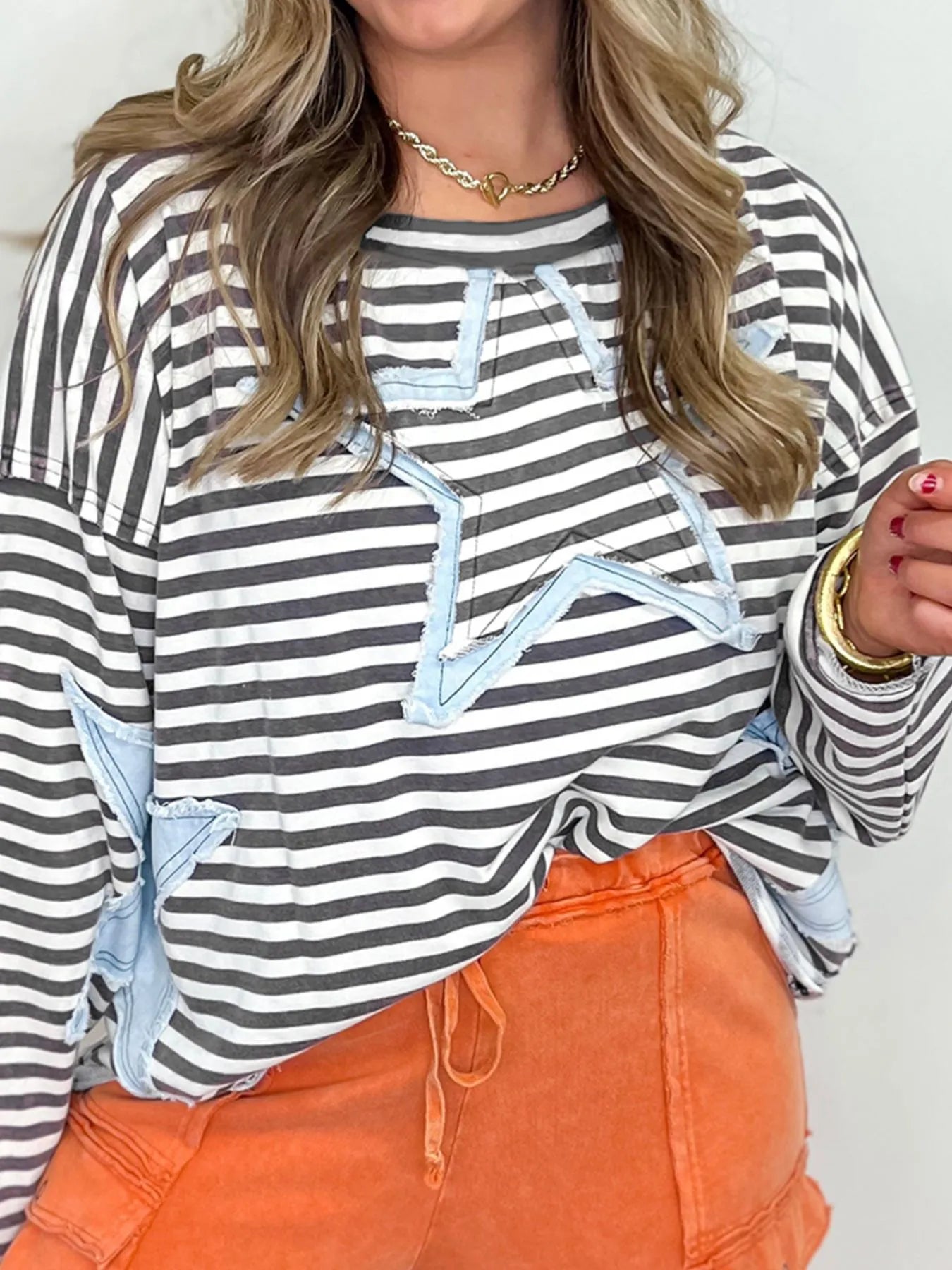 Star Striped Dropped Shoulder Sweatshirt -