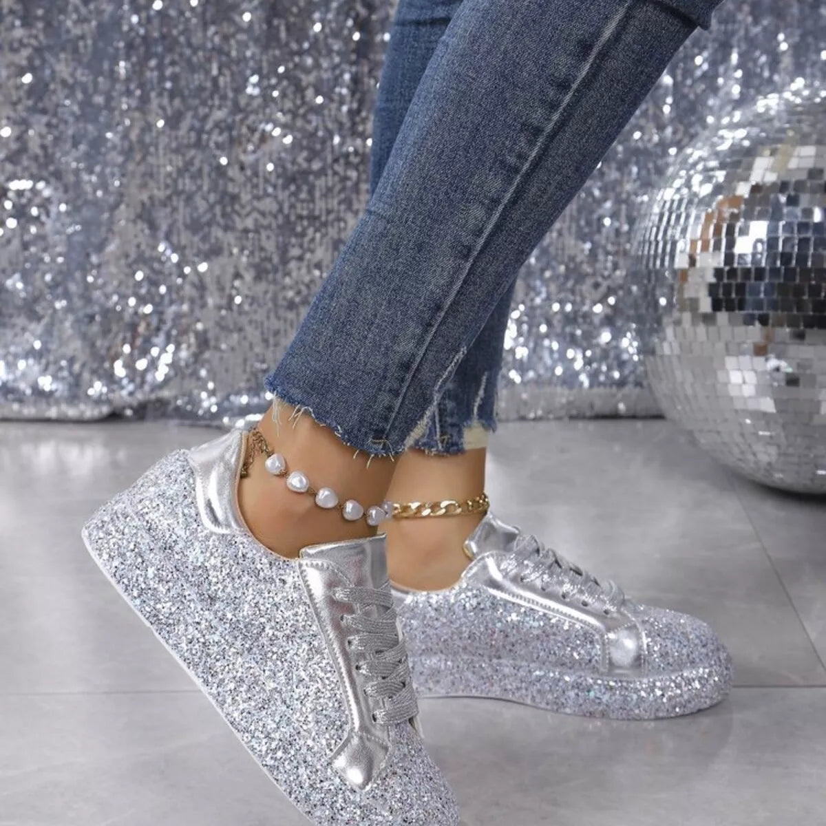 Sparkling Lace Up Sneakers -