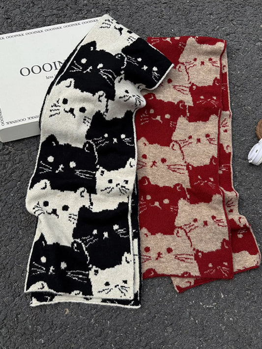 Cute Cat Pattern Knitted Scarf -