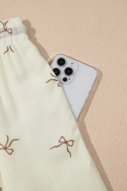 Bow Print Lace Drawstring Casual Shorts -