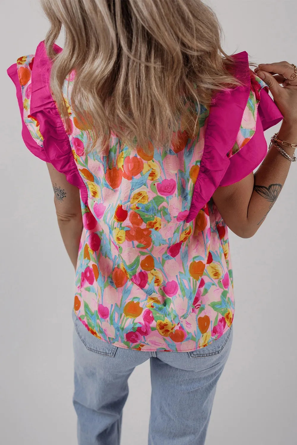 Floral Ruffle Layered Sleeve Blouse -