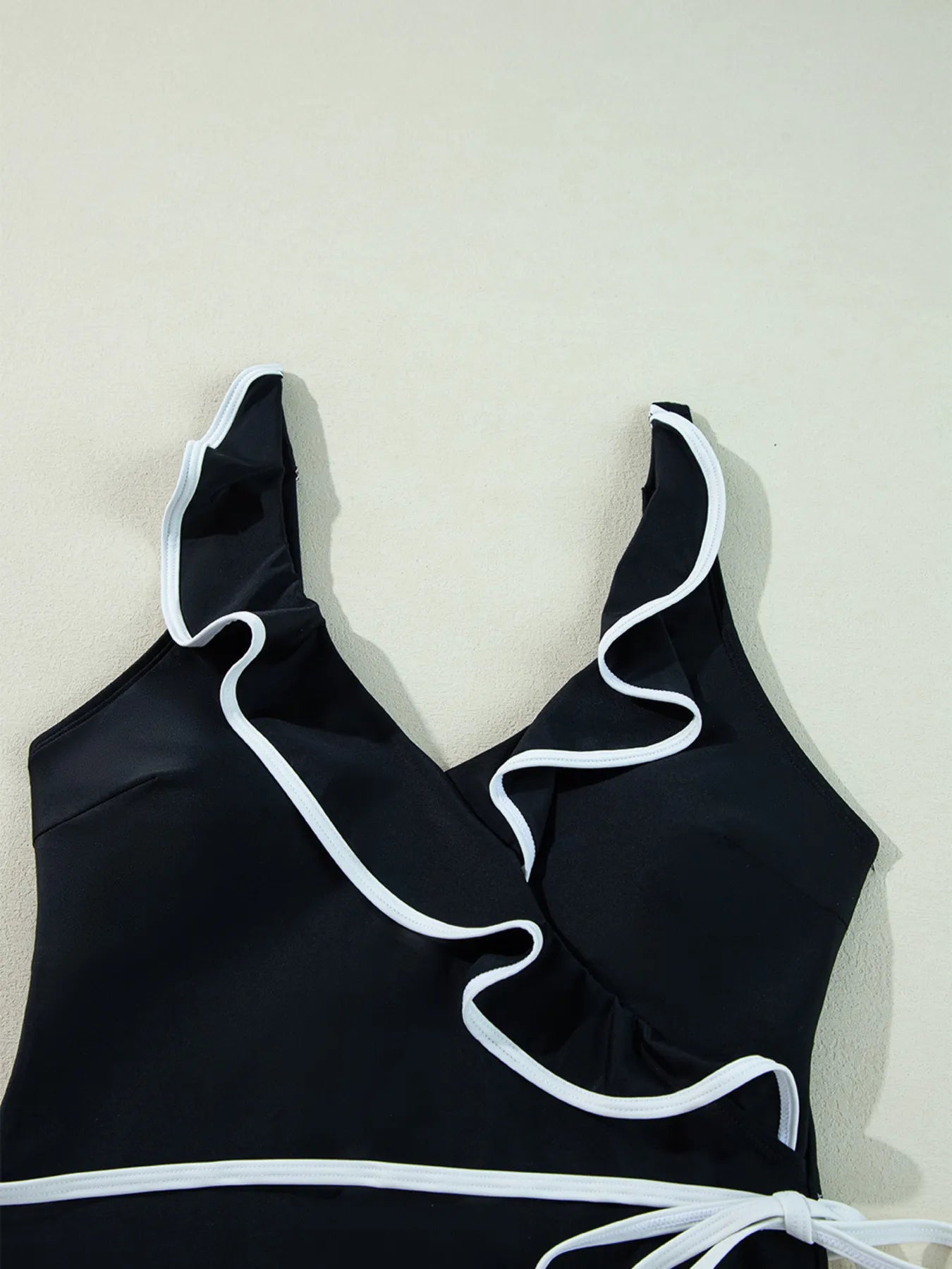 Ruffle Trim V-Neck One-Piece Swimsuit -