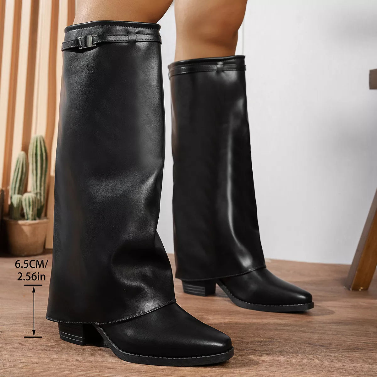Knee-High Block Heel Boots -