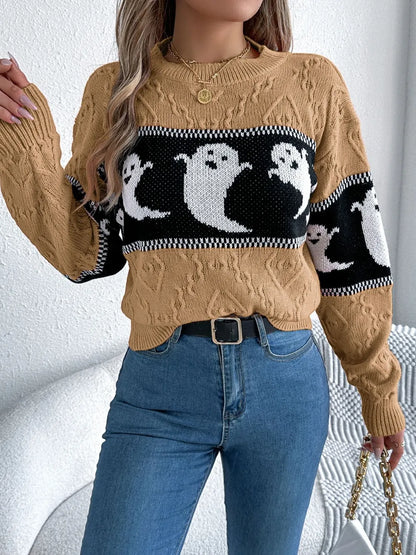 Ghost Round Neck Long Sleeve Sweater - Camel