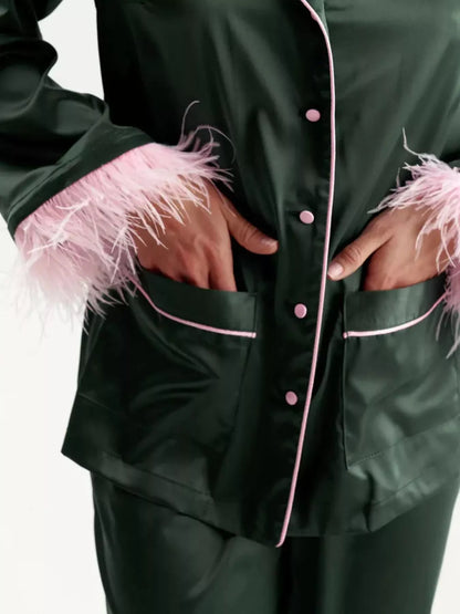 Silky Button Up Top and Pants Lounge Set -
