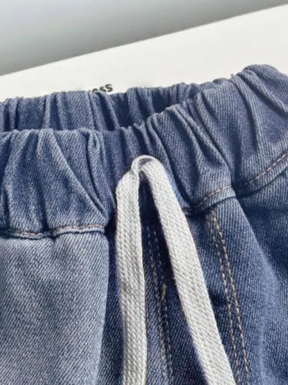 Collared Neck Button Up Top and Shorts Denim Set -