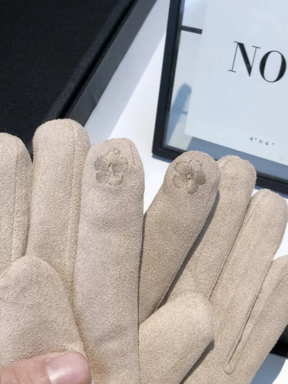Suede Gloves with Fur Cuff -
