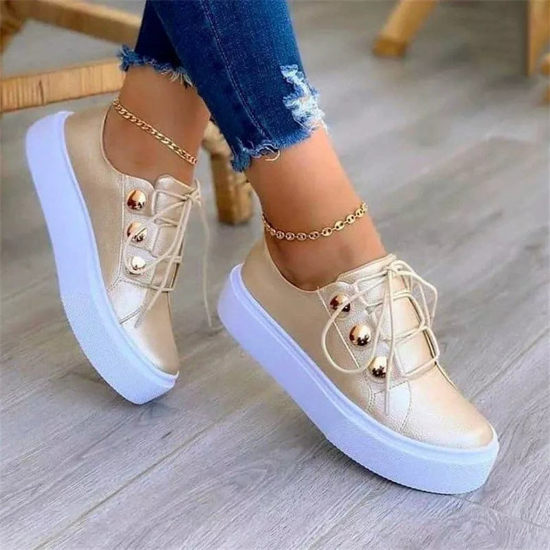 Round Toe Platform Sneakers - Champagne