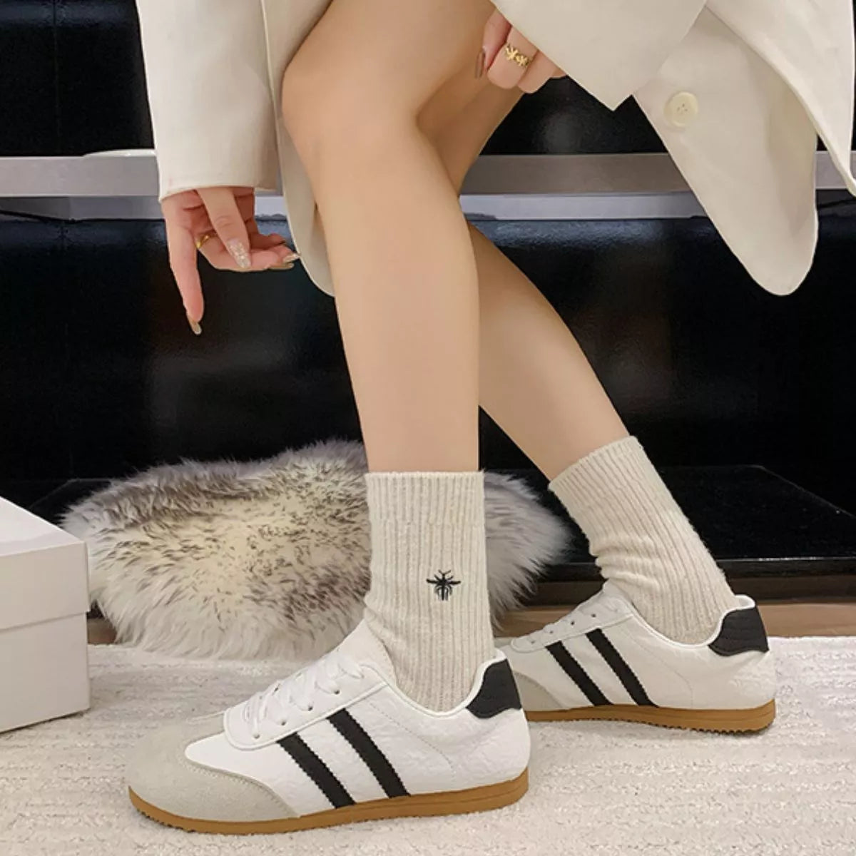 Striped Lace Up Casual Sneakers - White