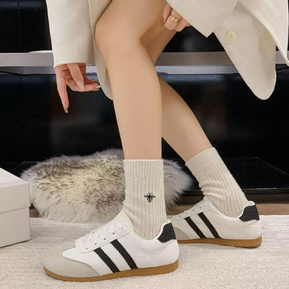 Striped Lace Up Casual Sneakers - White