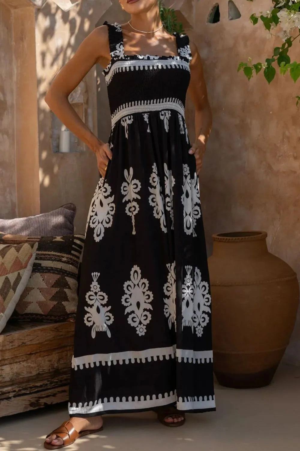 Printed Square Neck Cami Dress -
