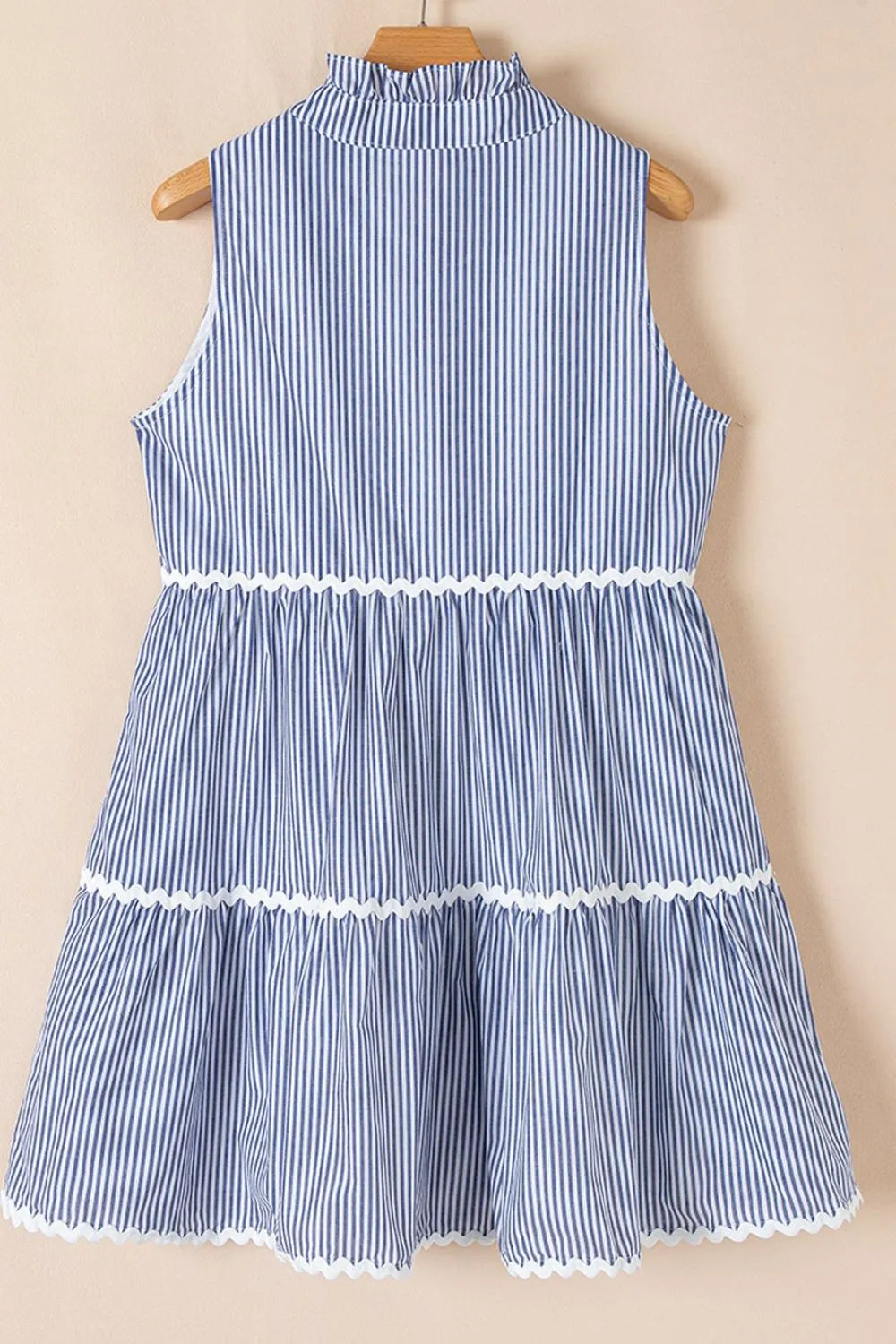 Stripe Sleeveless Notched Ric Rac Mini Dress -