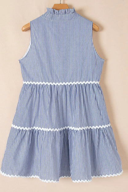 Stripe Sleeveless Notched Ric Rac Mini Dress -