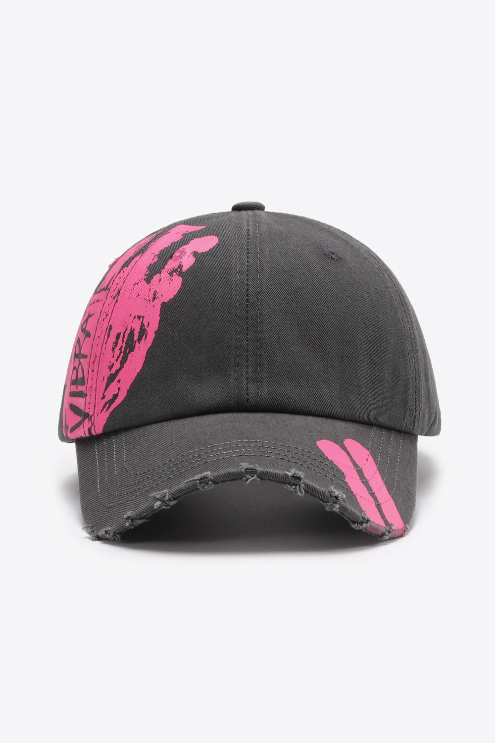 Graphic Distressed Adjustable Baseball Cap - Dark Gray One Size