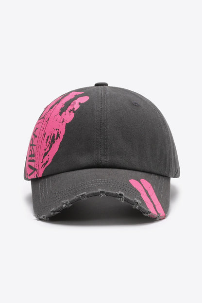 Graphic Distressed Adjustable Baseball Cap - Dark Gray One Size