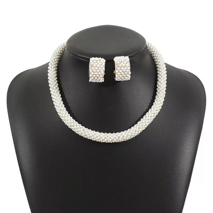 Pearl Embellished Earrings and Necklace Jewelry Set -