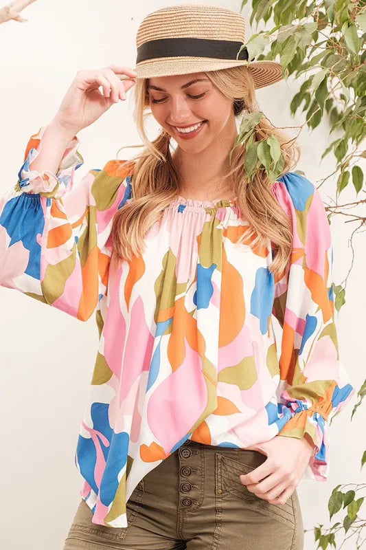 Abstract Print Long Sleeve Top -