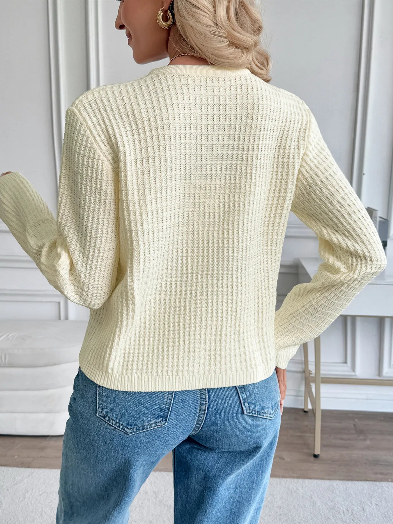 Button-Up Long Sleeve Cardigan - Off White