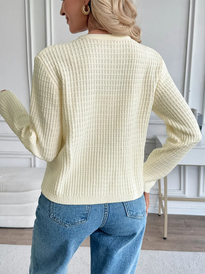 Button-Up Long Sleeve Cardigan - Off White