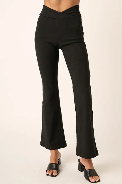 Surplice V-Waist Flare Pants - Black