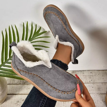 Round Toe Sherpa-Lined Slip-Ons - Dark Gray