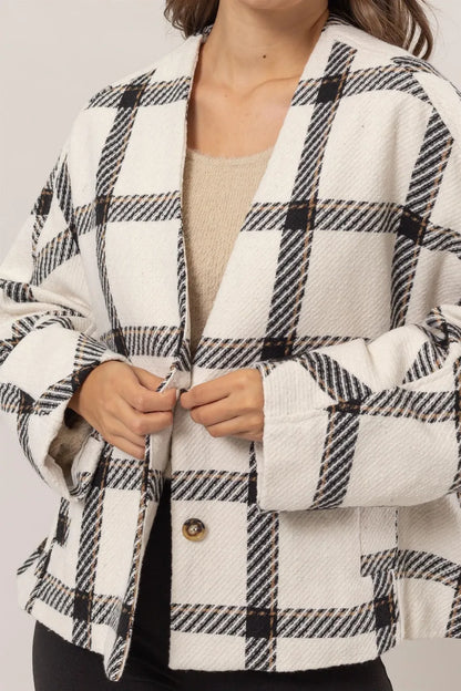 Plaid Long Sleeve Jacket - Cream