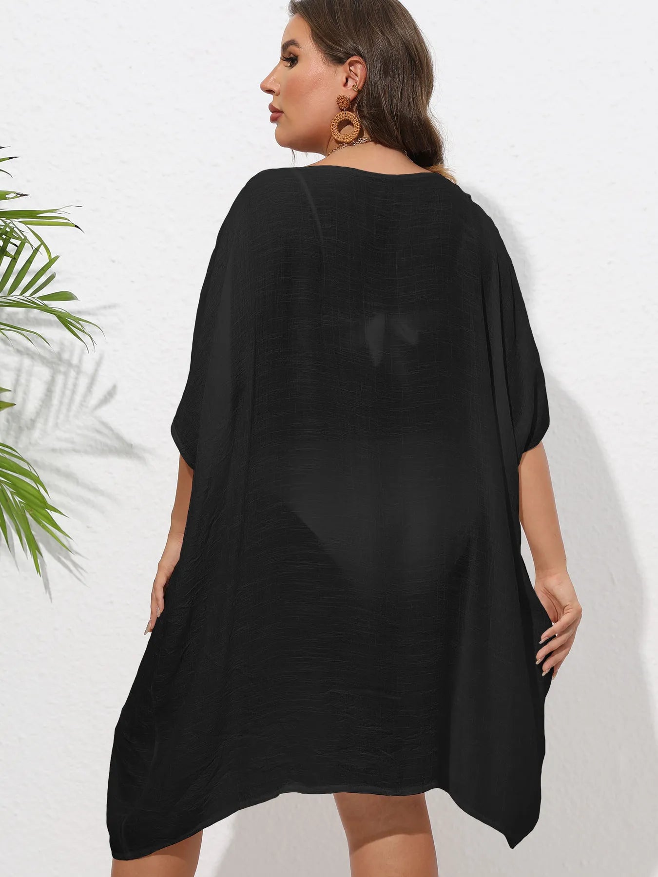 Crochet Trim V-Neck Beach Cover-Up Dress -